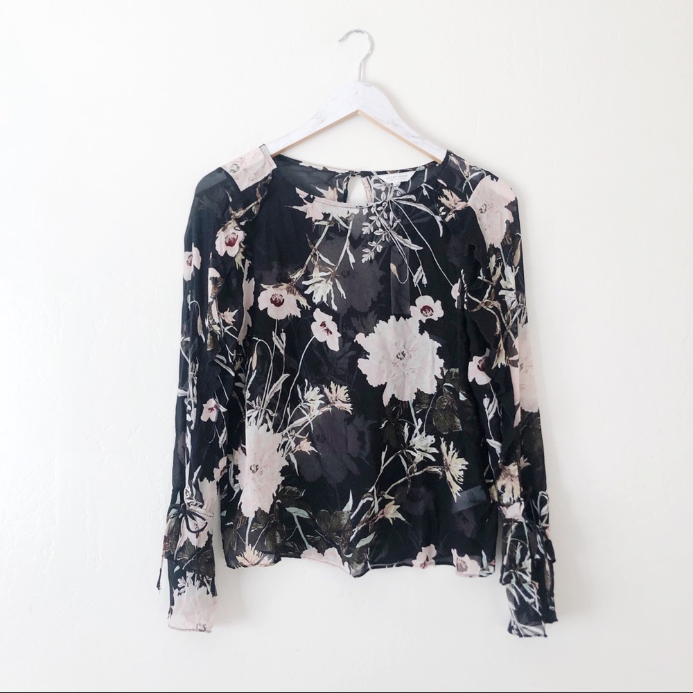 Lucky Brand Floral Pattern Ruffle Sleeve Blouse - Picture 3 of 8